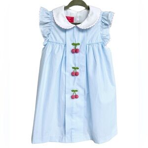 Claire & Charlie Blue & White Striped Formal Collared Dress with Cherries | 4T